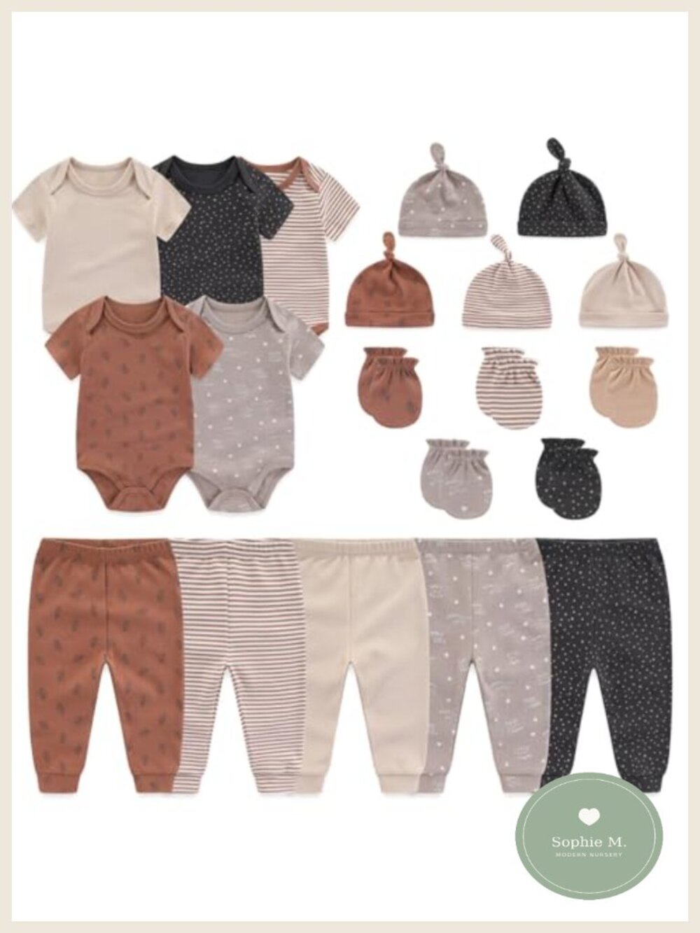 20pc Baby Bodysuits Sets Newborn Clothes 100% Cotton Pants Hats Mittens